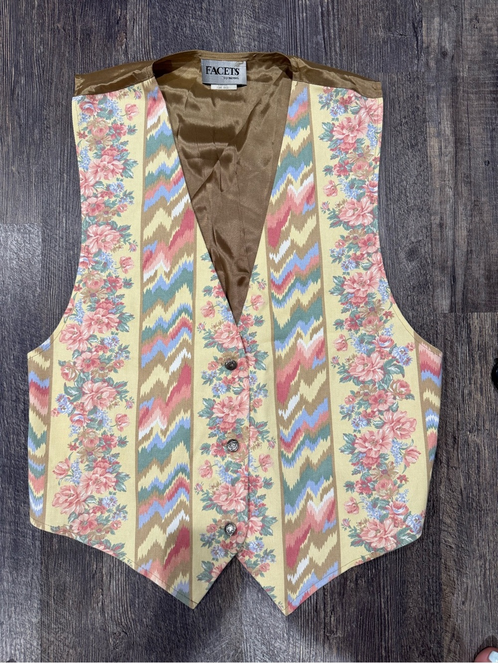 Vintage 1980s Facets floral and geometric patterned vest